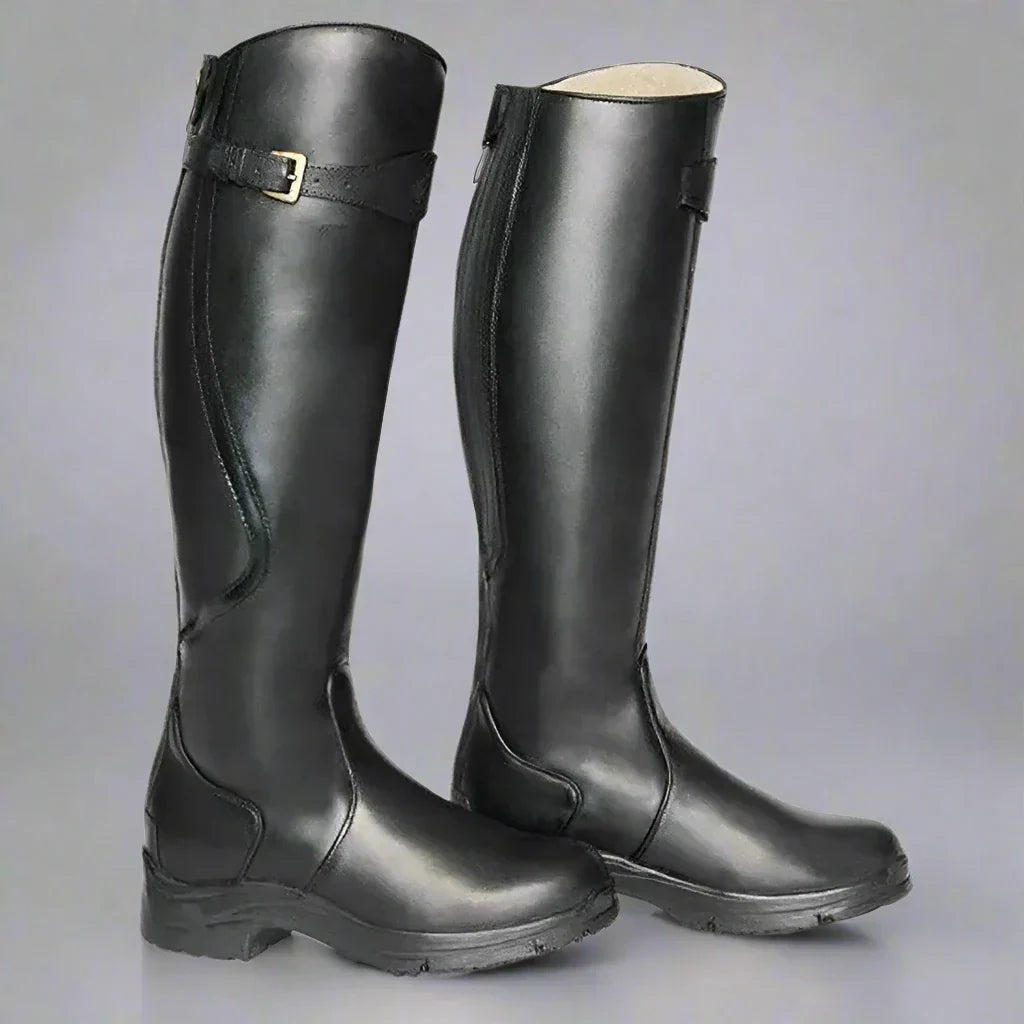 Women's Knee-High Leather Riding Boots in Black