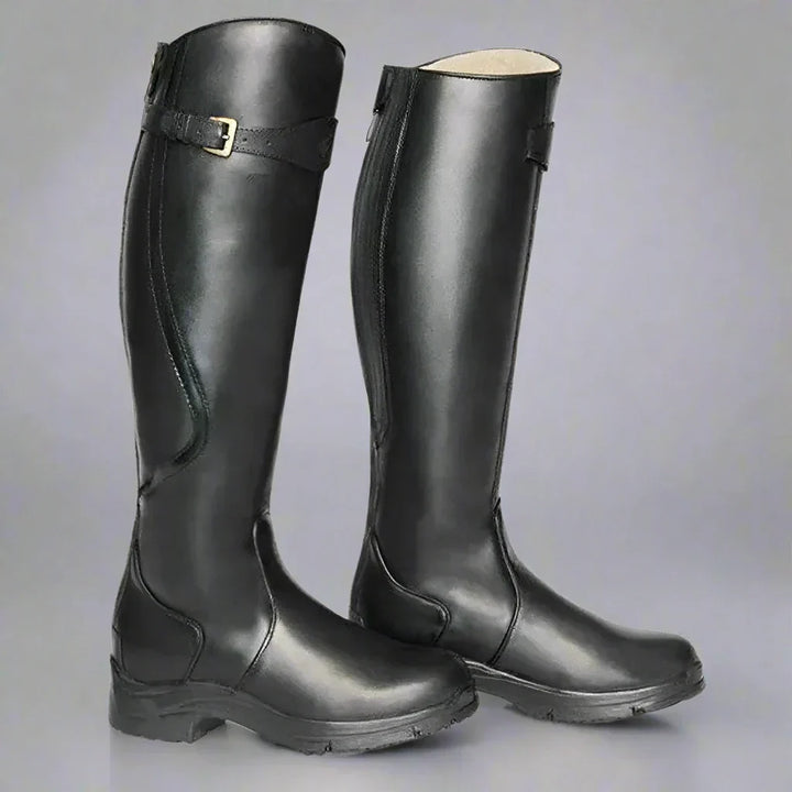 Women's Knee-High Leather Riding Boots in Black
