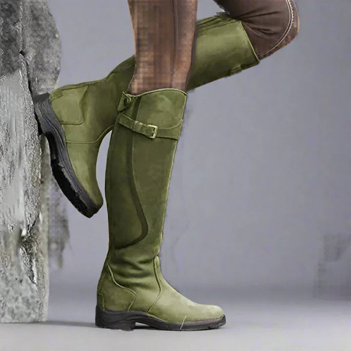 Women's Knee-High Leather Riding Boots in Green