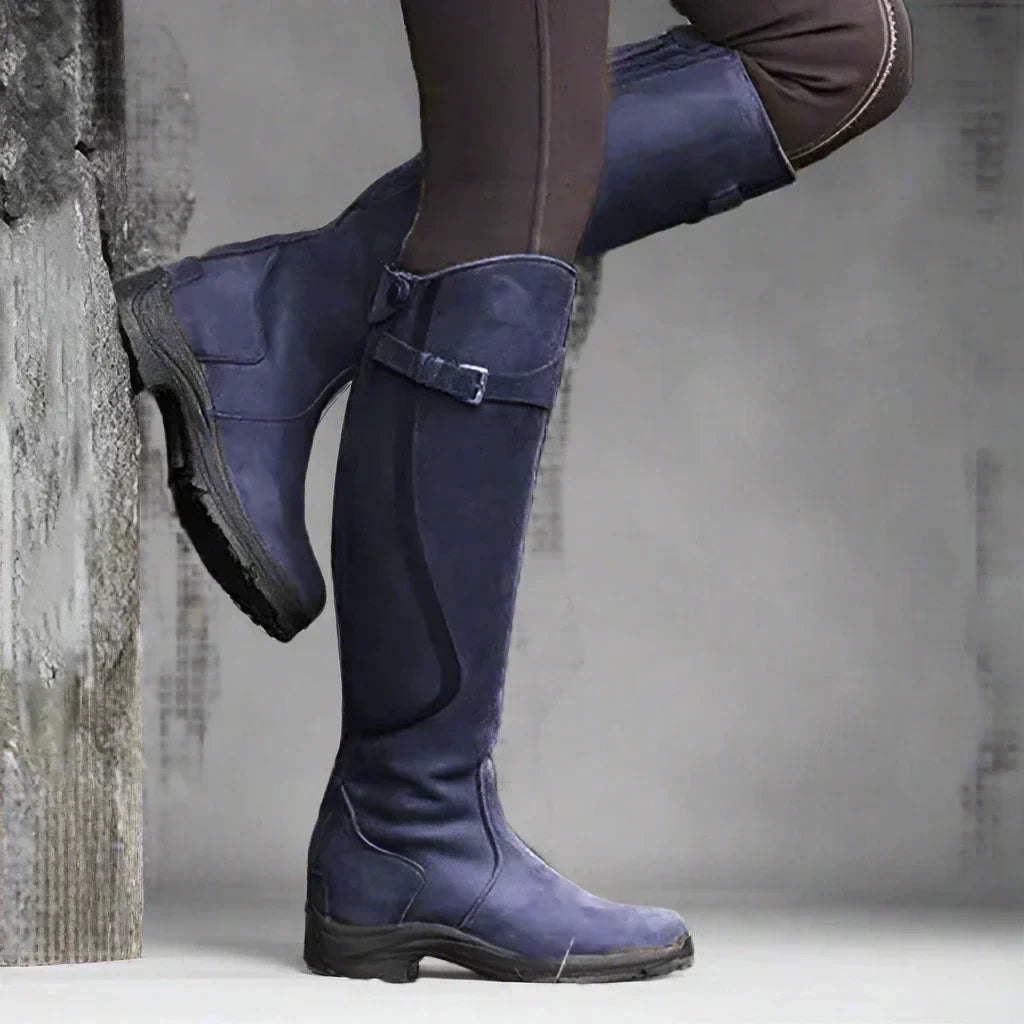 Women's Knee-High Leather Riding Boots in Purple