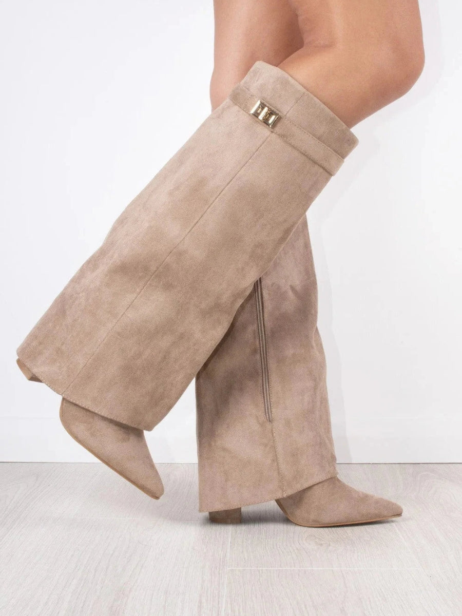 Women's Knee-High Pointed Toe Boots in Beige