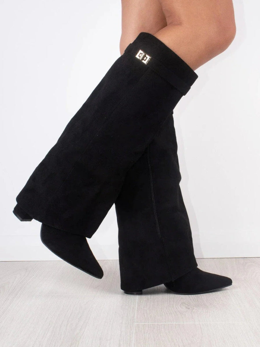 Women's Knee-High Pointed Toe Boots in Black