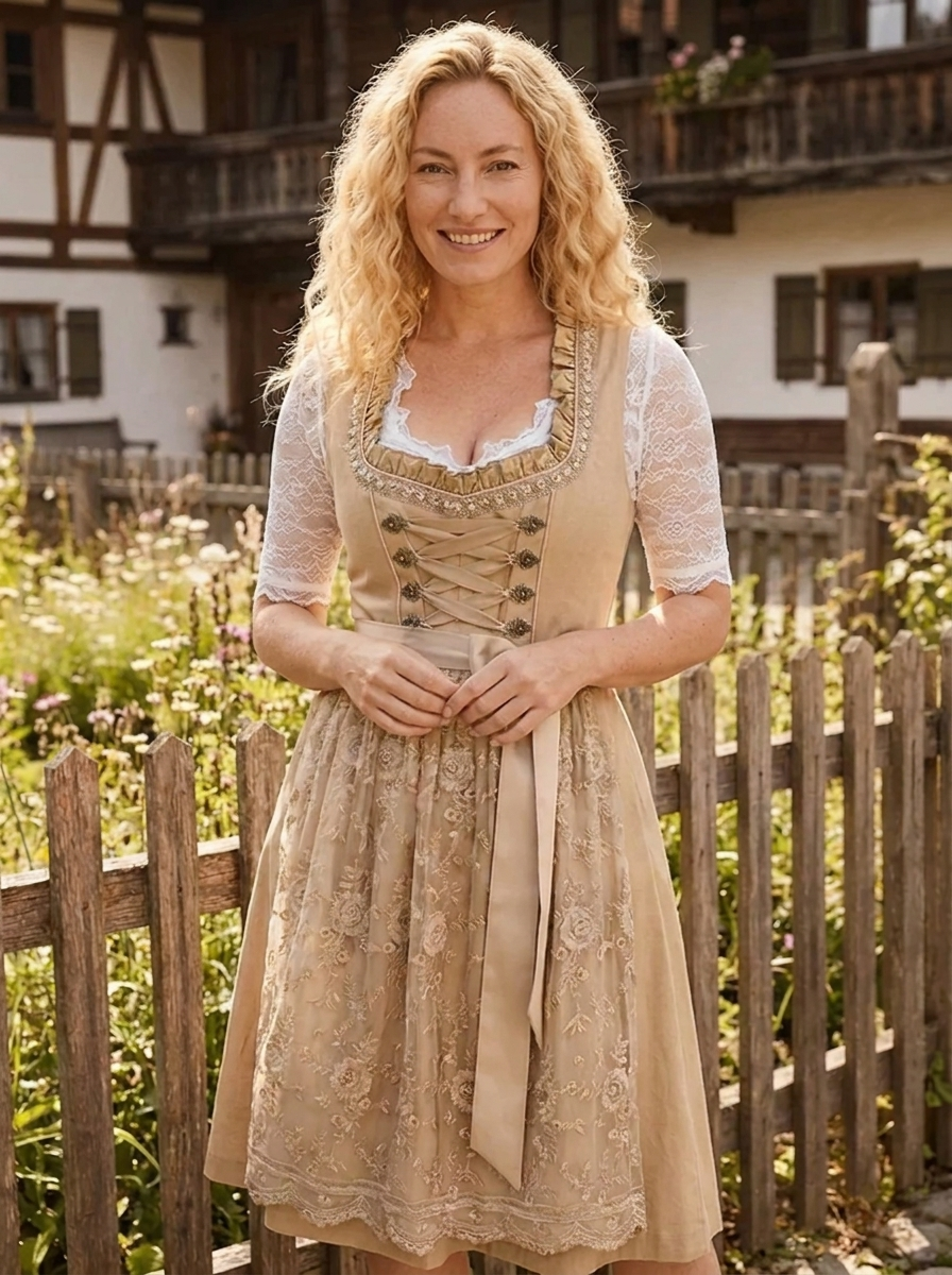 Women's Knee-Length Lace Dirndl Dress (4)