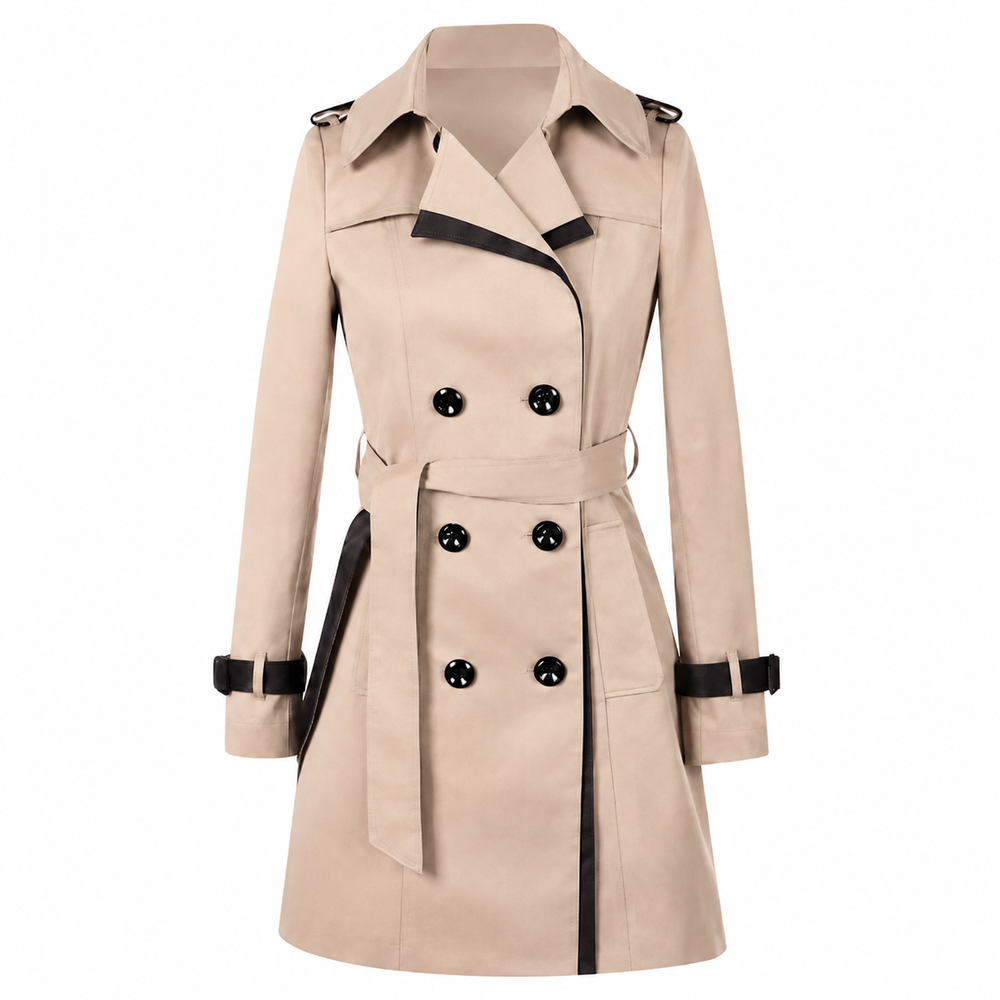 Women's Knee-Length Trench Jacket for Fall in Beige
