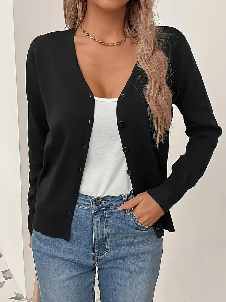 Women's Knit Cardigan for Autumn Layering in Black