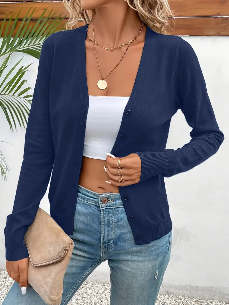 Women's Knit Cardigan for Autumn Layering in Navy