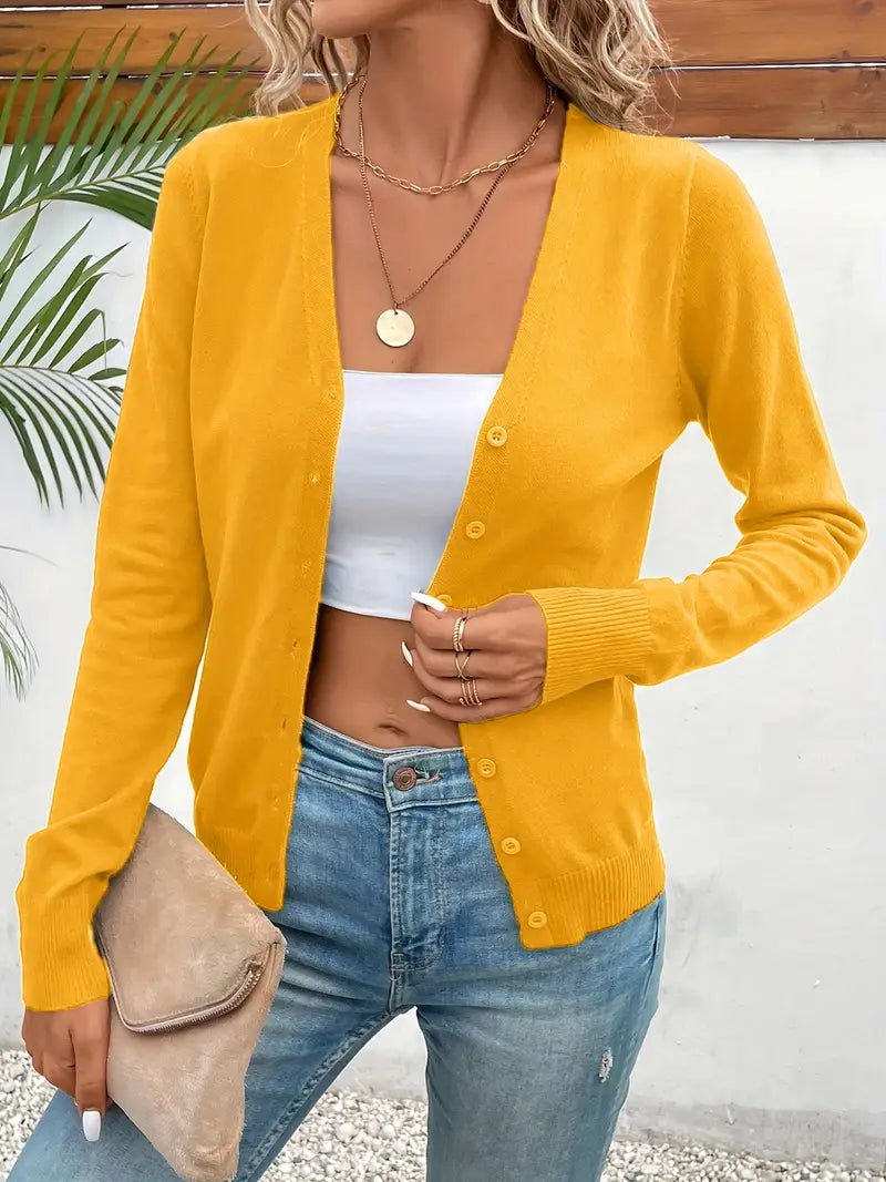 Women's Knit Cardigan for Autumn Layering in Yellow