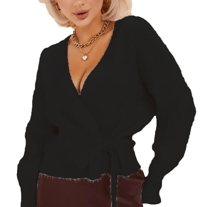Women's Knit Cardigan with Wrap Belt in Black
