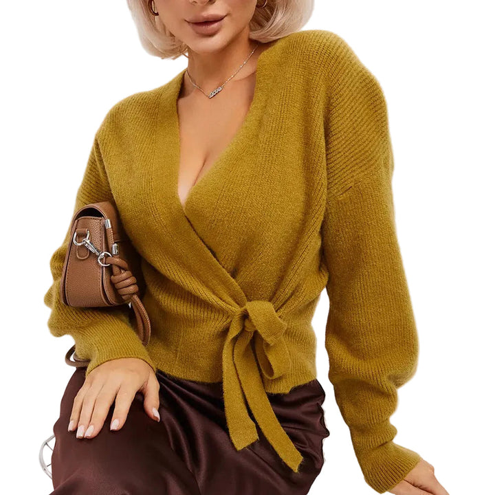 Women's Knit Cardigan with Wrap Belt in Kamel