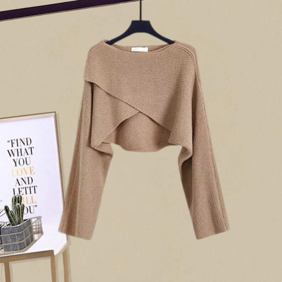 Women's Knit Dress and Sweater Set in Brown 2