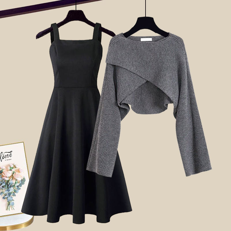 Women's Knit Dress and Sweater Set in Grey 1
