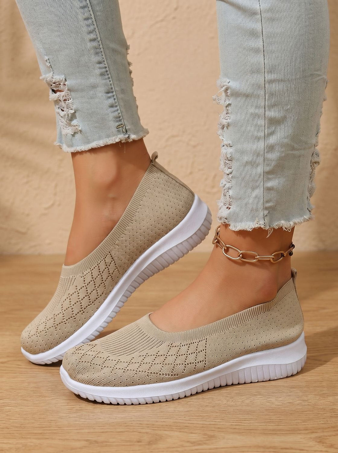 Women's Knit Slip-On Flats for Everyday Comfort in Apricot