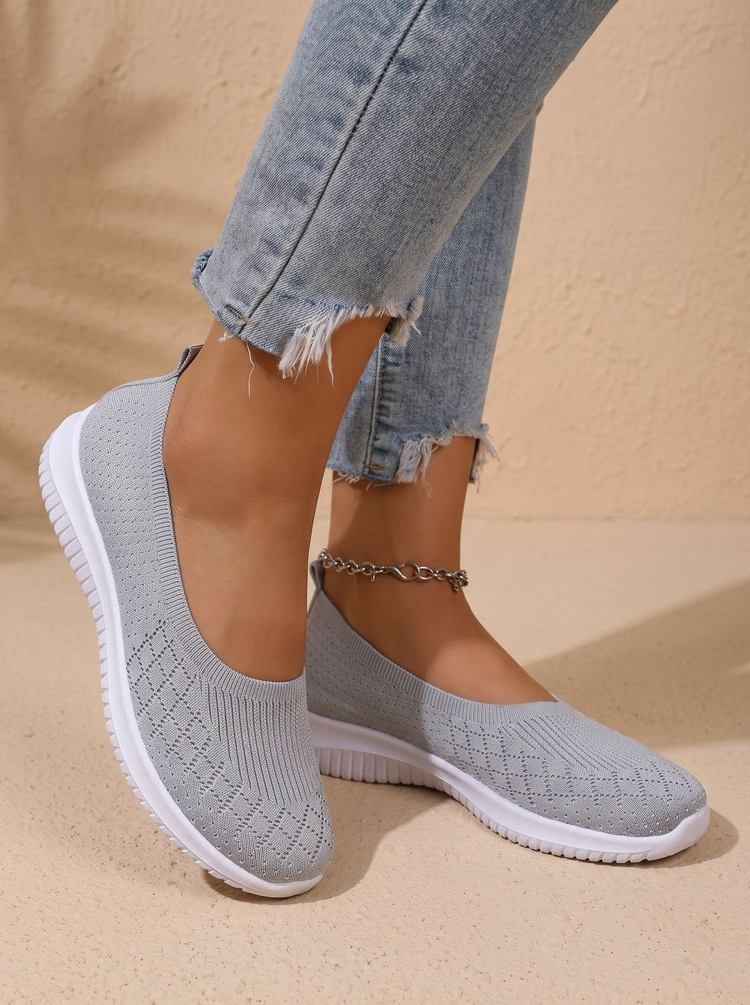 Women's Knit Slip-On Flats for Everyday Comfort in Grey
