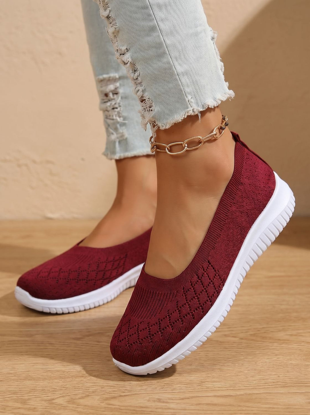 Women's Knit Slip-On Flats for Everyday Comfort in Red