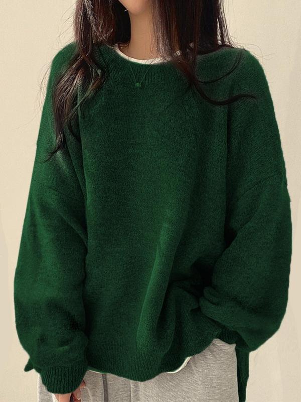 Women's Knit Sweaters for Fall Layering in Dark Green