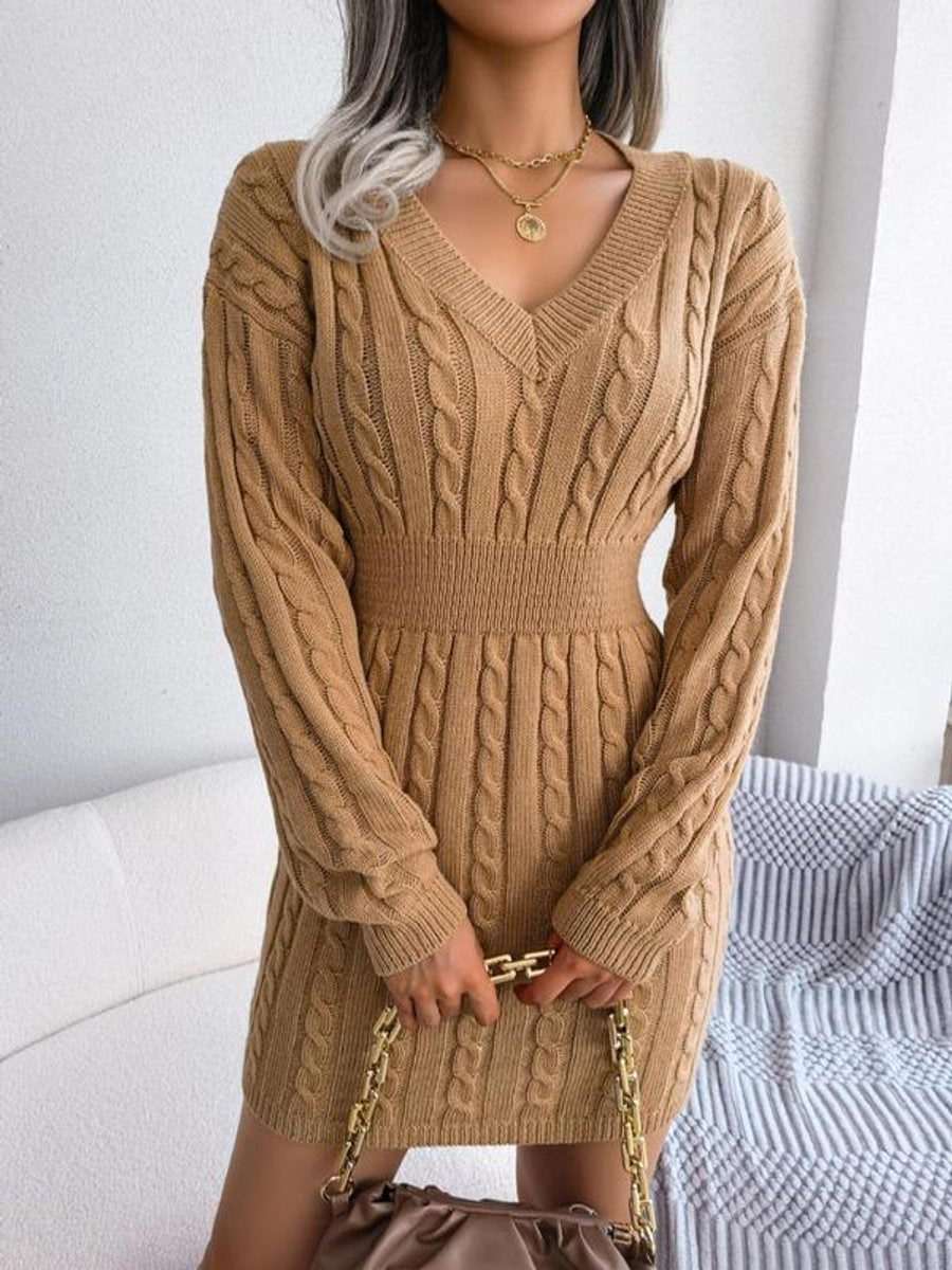 Women's Knitted Dress for Evening Cocktails in Khaki
