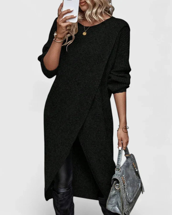 Women's Knitted Dress for Fall Wedding Guests in Black