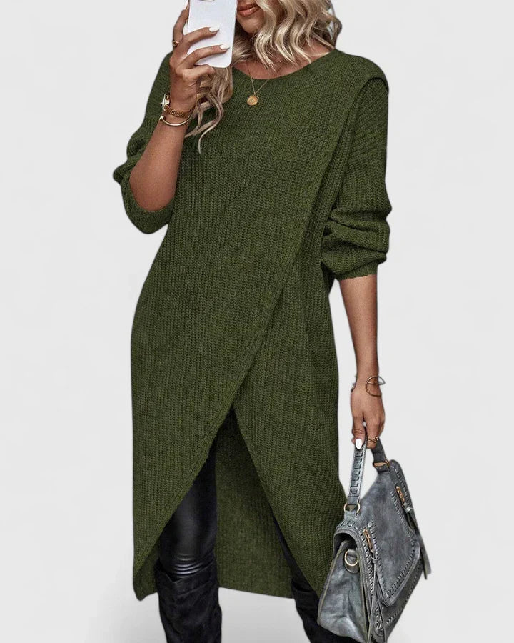 Women's Knitted Dress for Fall Wedding Guests in Green