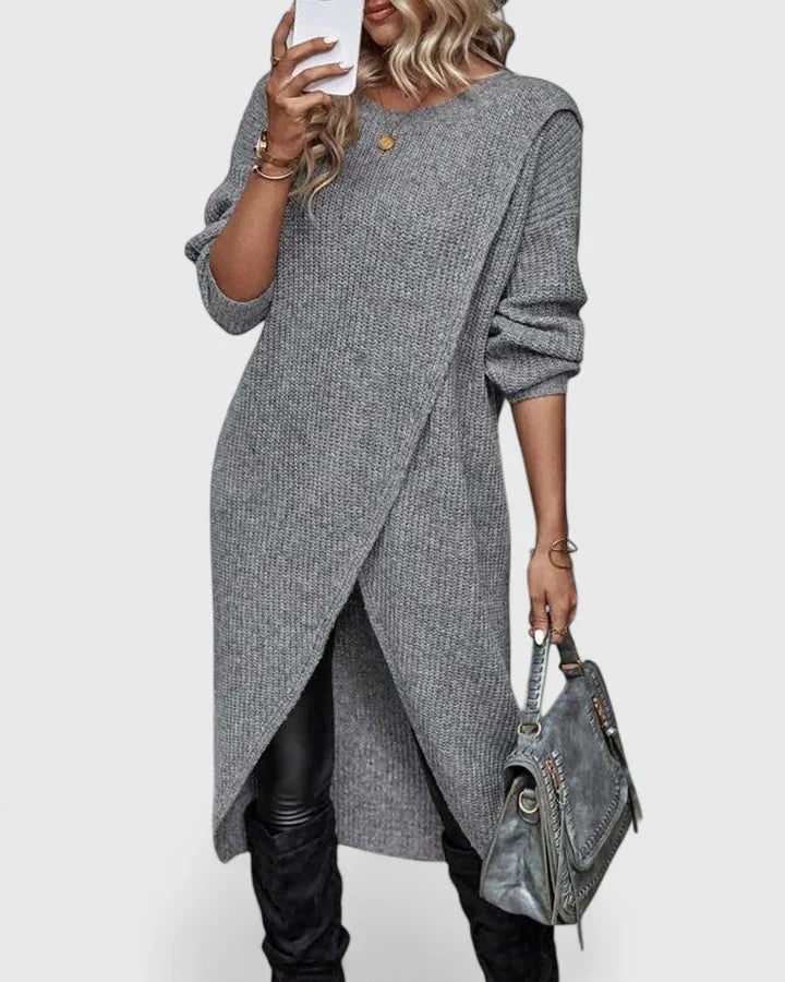 Women's Knitted Dress for Fall Wedding Guests in Grey 1