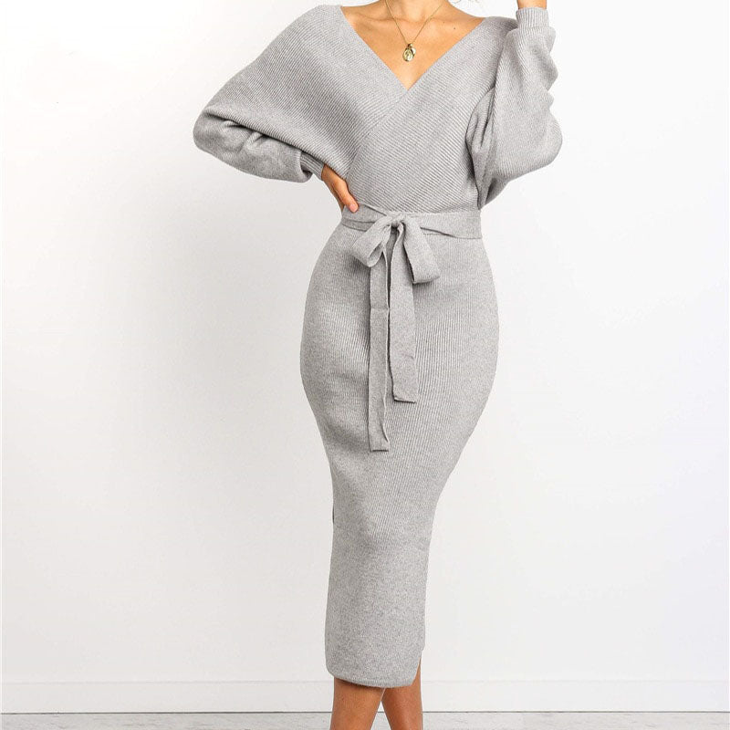 Women's Knitted Dress for Fall Weddings in Grey