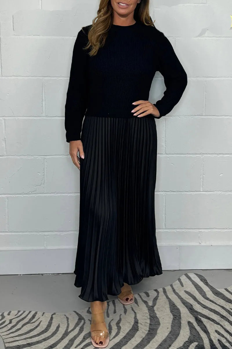 Women's Knitted Dress Midi for Fall Weddings in Black