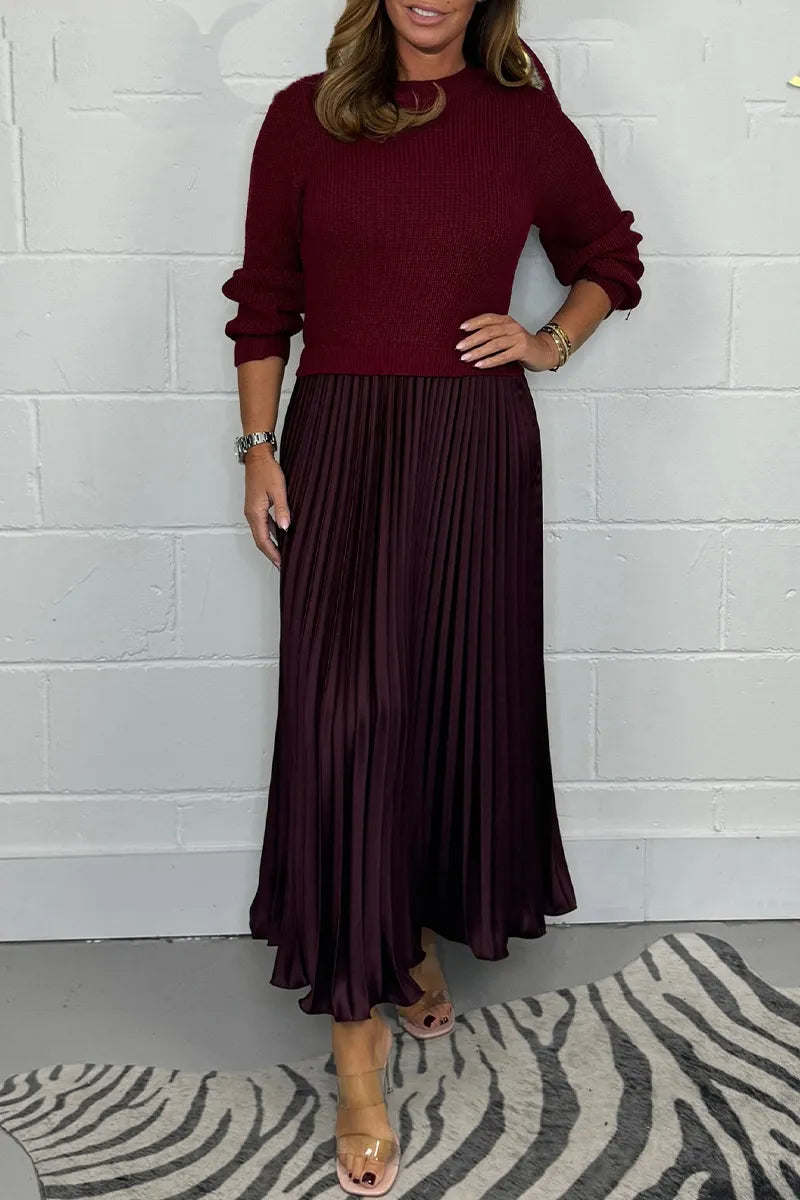 Women's Knitted Dress Midi for Fall Weddings in Wine