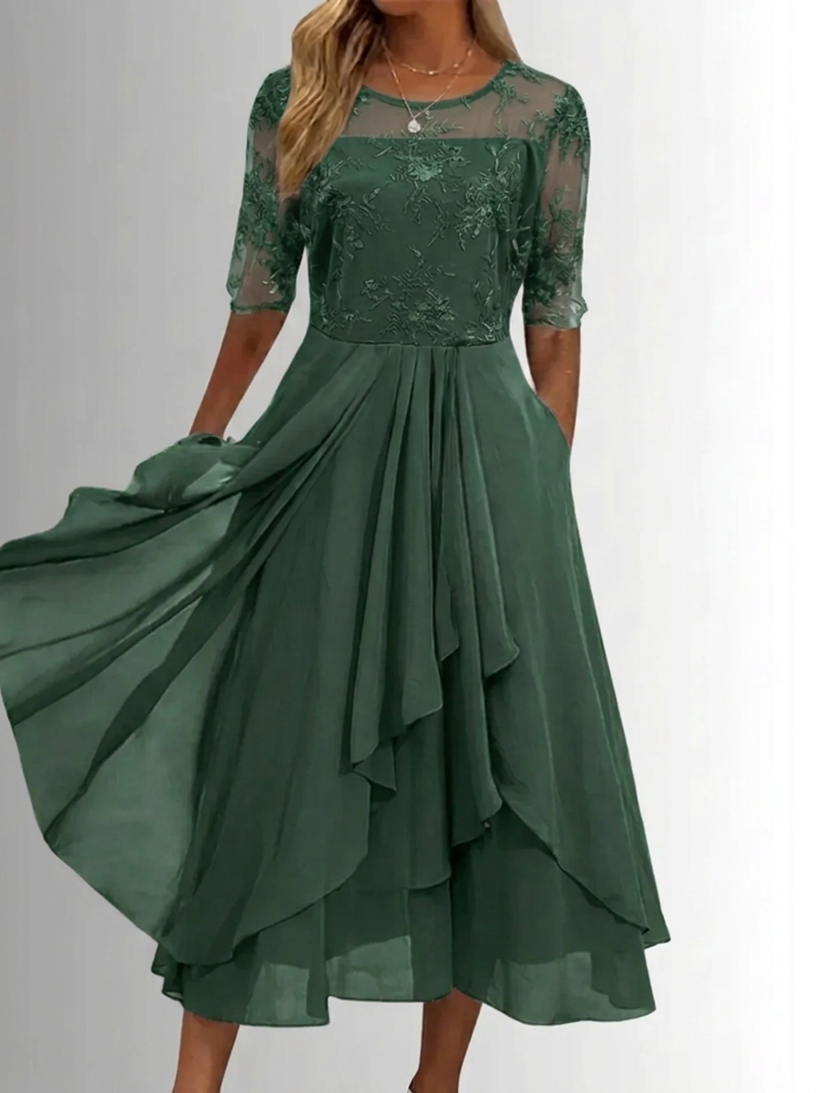 Women's Lace Midi Dress for Fall Weddings in Green