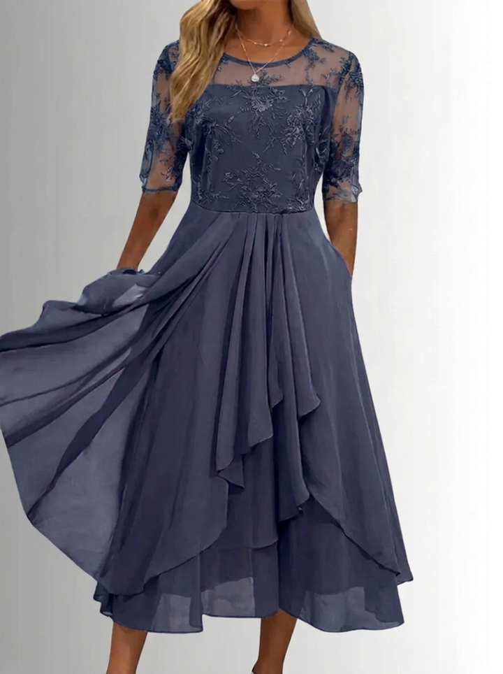 Women's Lace Midi Dress for Fall Weddings in Purple