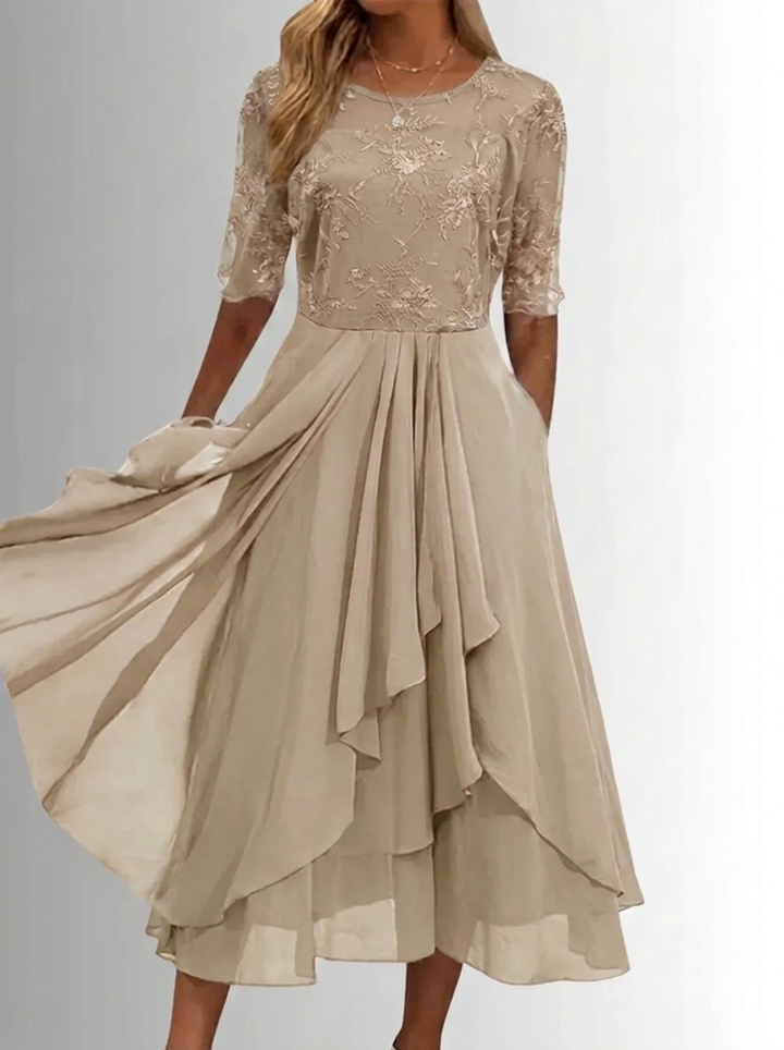 Women's Lace Midi Dress for Fall Weddings in White