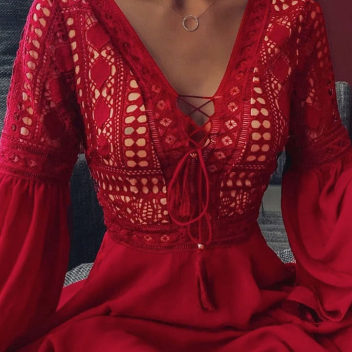 Women's Lace Mini Fall Wedding Guest Dress in Red