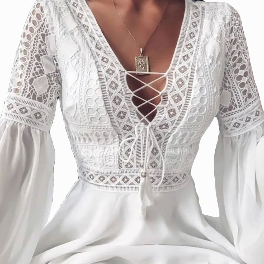 Women's Lace Mini Fall Wedding Guest Dress in White