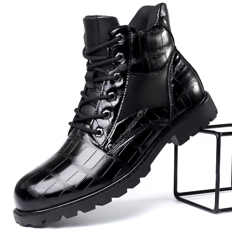 Women's Lace-Up Crocodile Boots for Fall in Black