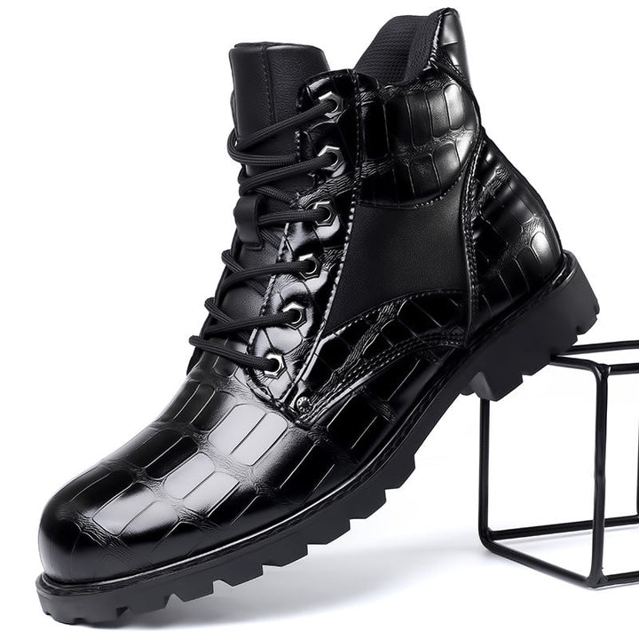 Women's Lace-Up Crocodile Boots for Fall in Black