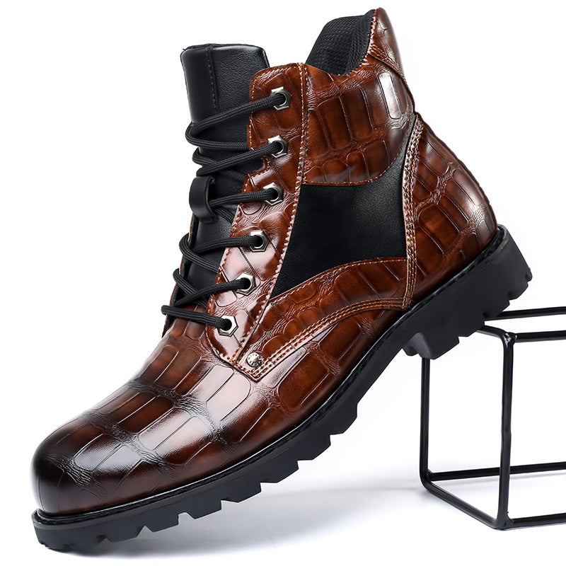 Women's Lace-Up Crocodile Boots for Fall in Brown
