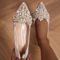 Olivia | Women's Leather Bridal Flats with Pearl Embellishments