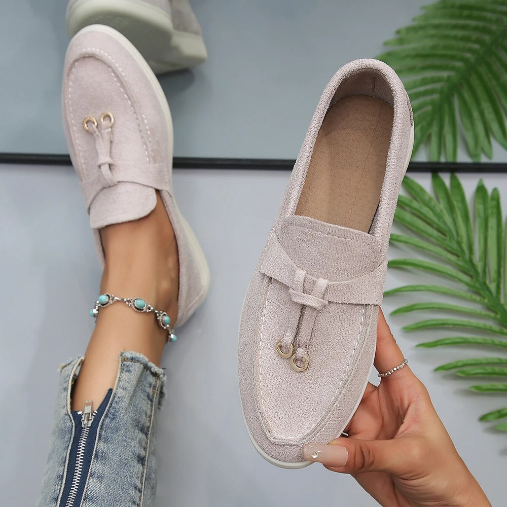 Women's Leather Flats Casual Slip-On in Beige