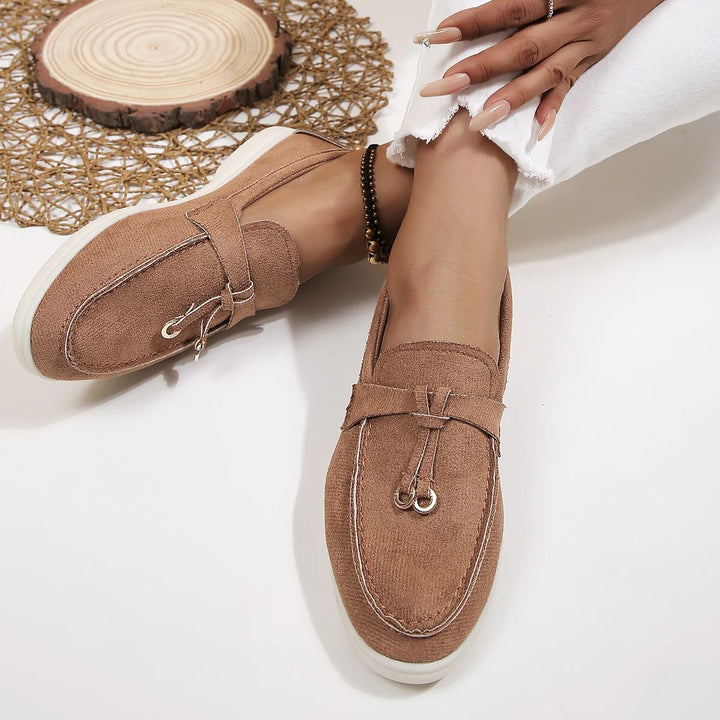 Women's Leather Flats Casual Slip-On in Brown