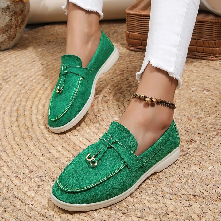 Women's Leather Flats Casual Slip-On in Green