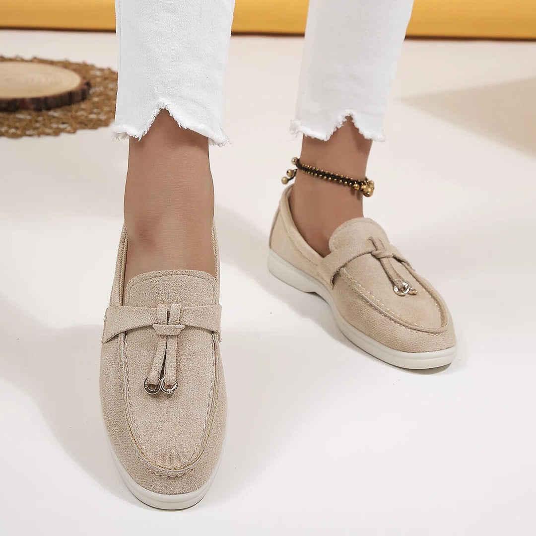 Women's Leather Flats Casual Slip-On in Khaki