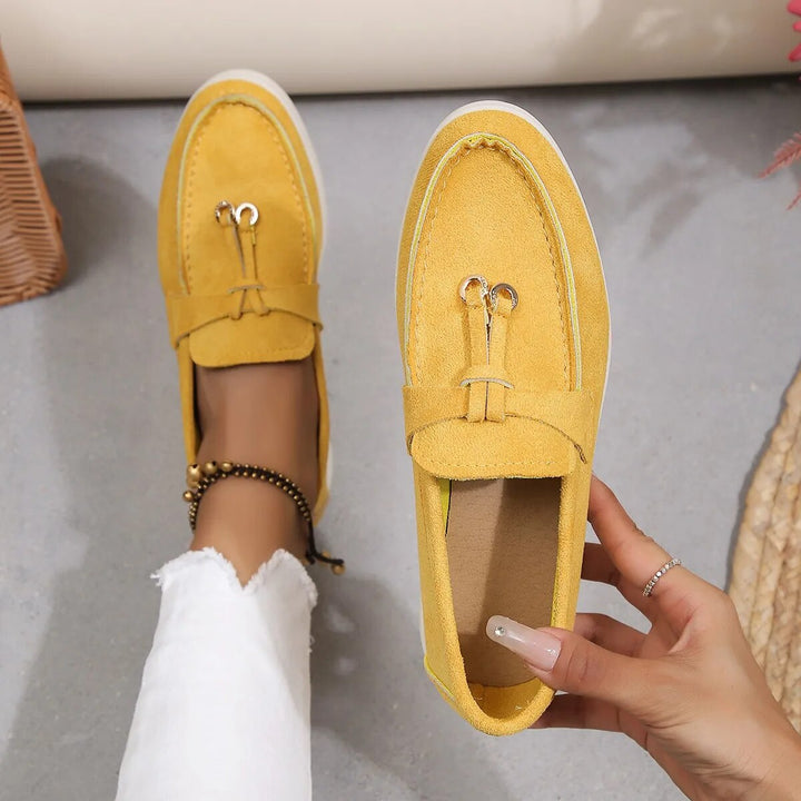 Women's Leather Flats Casual Slip-On in Yellow