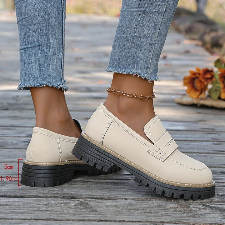 Women's Leather Flats Cushioned Slip-On in Beige