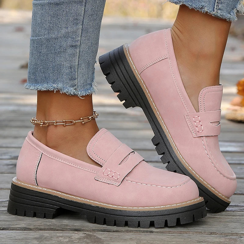 Women's Leather Flats Cushioned Slip-On in Pink