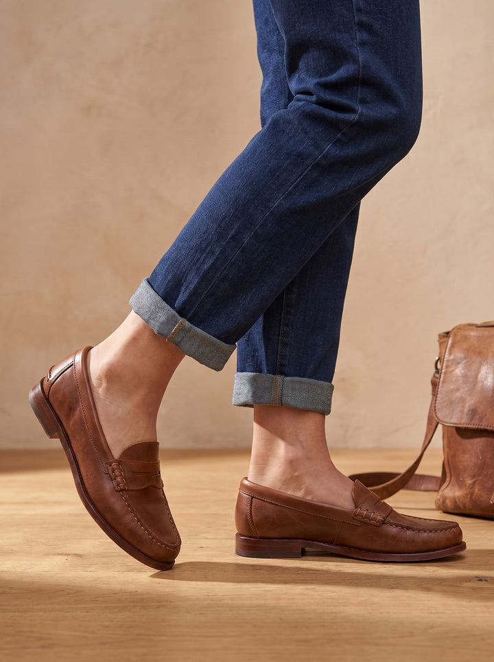 Women's Leather Flats, Elegant Penny Slip-On (2)
