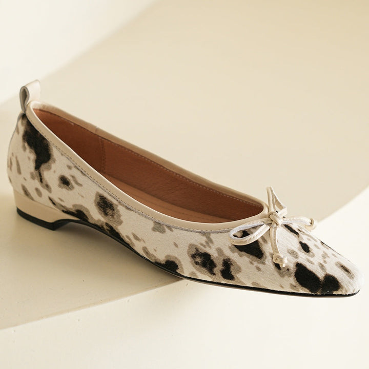Women's Leather Flats in Bold Cow Print (10)