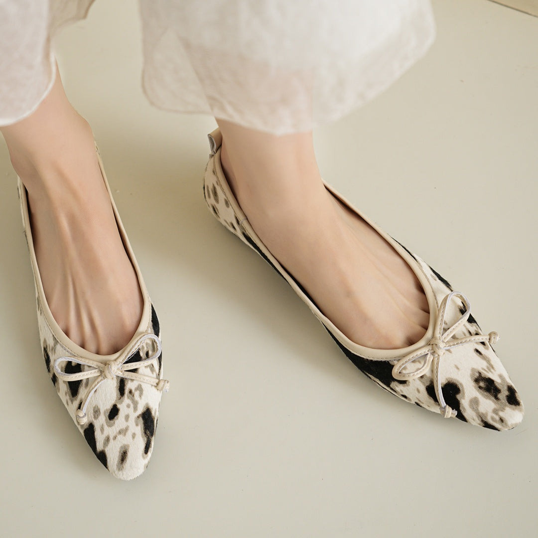 Women's Leather Flats in Bold Cow Print (12)