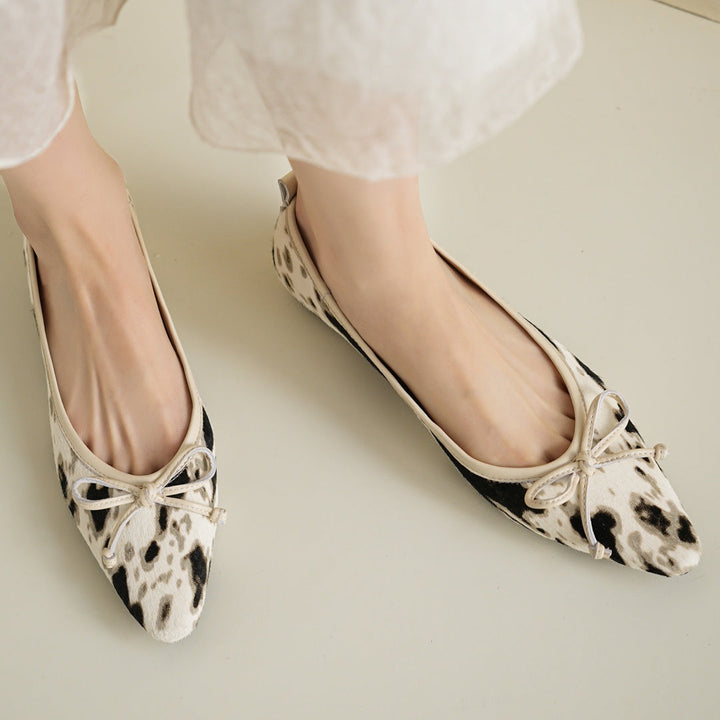 Women's Leather Flats in Bold Cow Print (12)