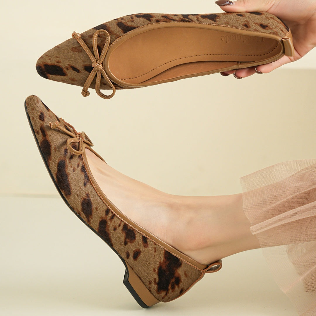Women's Leather Flats in Bold Cow Print (4)