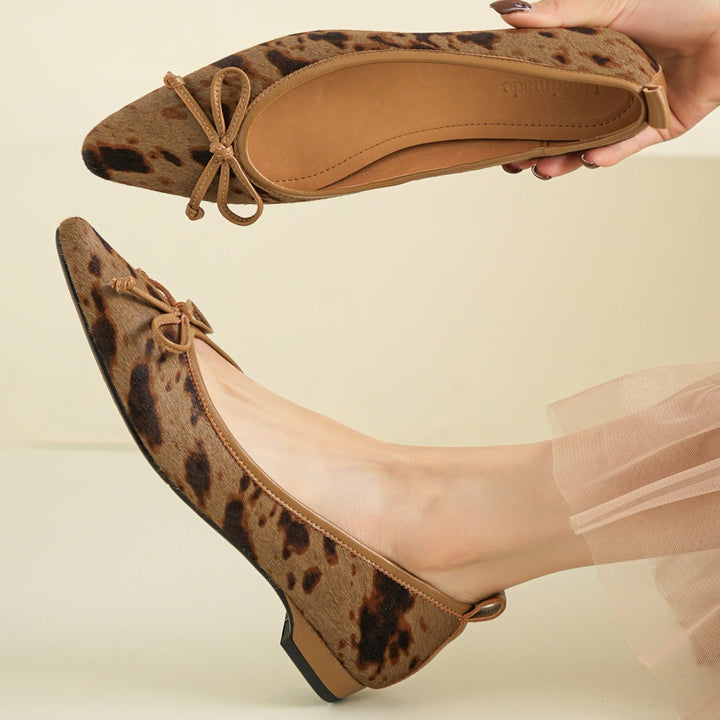 Women's Leather Flats in Bold Cow Print (4)