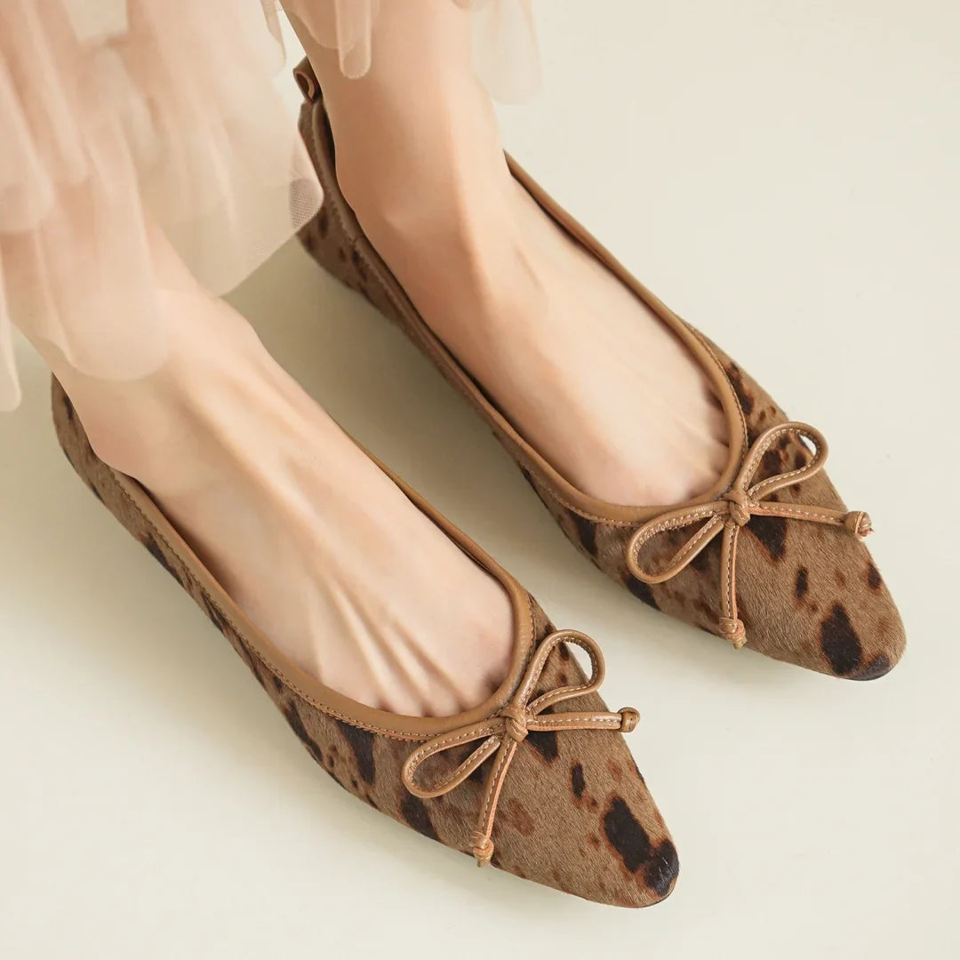 Women's Leather Flats in Bold Cow Print (5)