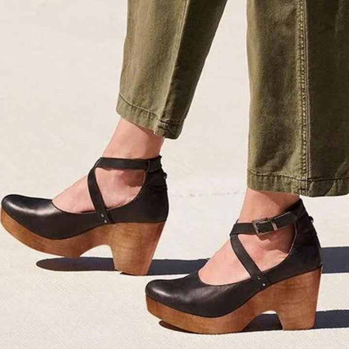 Women's Leather Flats Mary Jane in Black
